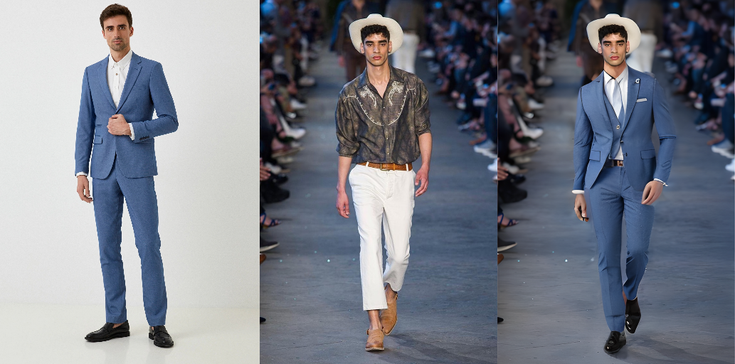 Virtual try-on result: blue suit