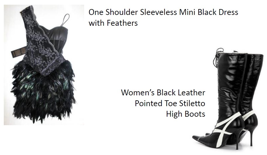 AI-generated product tags and titles for a dress and boots